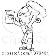 Poster, Art Print Of Cartoon Black And White African School Boy Holding Up A Beaker In Science Class