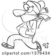Poster, Art Print Of Cartoon Black And White Man Bundled Up And Running In The Cold