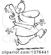 Poster, Art Print Of Cartoon Black And White Eager Man Running