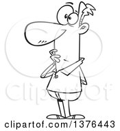 Clipart Of A Cartoon Black And White Man Thinking And Trying To Make A Decision Royalty Free Vector Illustration