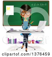 Poster, Art Print Of Female Indian Teacher Sitting At A Desk In Front Of A Class Room