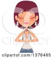 Clipart Of A Happy Red Haired Caucasian Boho Chic Woman Meditating Royalty Free Vector Illustration