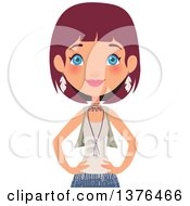 Poster, Art Print Of Happy Blue Eyed Red Haired Caucasian Boho Chic Woman Standing With Her Hands On Her Hips