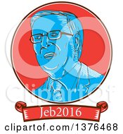 Poster, Art Print Of Retro Sketched Portrait Of Jeb Bush With Text