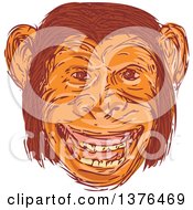 Poster, Art Print Of Sketched Happy Chimpanzee Face