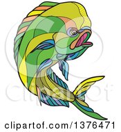 Colorful Sketched Mosaic Jumping Dolphin Fish