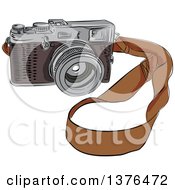 Clipart Of A Sketched Vintage Camera With A Strap Royalty Free Vector Illustration