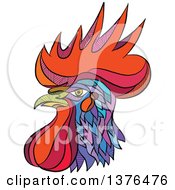 Poster, Art Print Of Colorful Sketched Mosaic Rooster Head