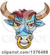 Poster, Art Print Of Colorful Mosaic Angry Bull With A Ring