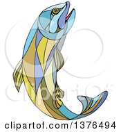 Poster, Art Print Of Colorful Mosaic Jumping Trout Fish