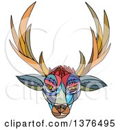 Poster, Art Print Of Colorful Mosaic Stag Deer Head With Antlers