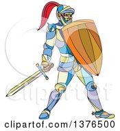 Poster, Art Print Of Colorful Mosaic Knight Holding A Sword And Shield