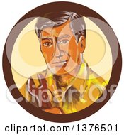 Poster, Art Print Of Retro Watercolor Sytled Mechanic Man Holding A Spanner Wrench In A Circle