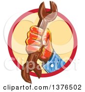 Poster, Art Print Of Watercolor Styled Male Mechanics Hand Holding A Wrench In A Circle