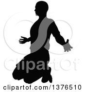 Poster, Art Print Of Black Silhouetted Male Soccer Player Kneeling