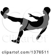 Poster, Art Print Of Black Silhouetted Male Soccer Player Athlete In Action