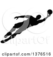 Poster, Art Print Of Black Silhouetted Male Soccer Player Athlete In Action