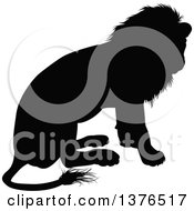 Poster, Art Print Of Black Silhouetted Male Lion Sitting