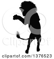 Poster, Art Print Of Black Silhouetted Male Lion Rearing And Attacking