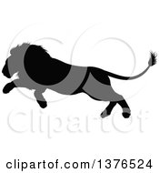 Clipart Of A Black Silhouetted Male Lion Running Royalty Free Vector Illustration