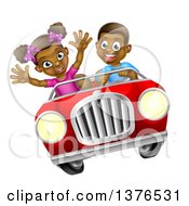 Poster, Art Print Of Happy Black Boy Driving A Girl In A Red Convertible Car