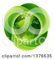 Poster, Art Print Of 3d Shiny Earth Globe Over A Circle Of Leaves