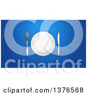 Clipart Of A 3d Plate And Silverware On A Blue Background Royalty Free Illustration