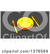 Clipart Of A 3d Plate And Silverware On A Gray Background Royalty Free Illustration