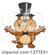 Poster, Art Print Of Cartoon Groundhog Wearing A Hat And Welcoming