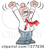 Cartoon Angry White Business Man Yelling With His Arms Above His Head