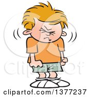 Clipart Of A Cartoon Blond White Boy Holding His Breath Royalty Free Vector Illustration by Johnny Sajem