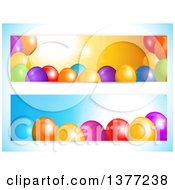 Poster, Art Print Of Party Banners With 3d Colorful Balloons And Text Space On A Gradient Blue Background