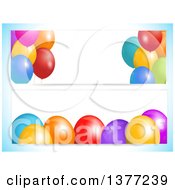 Poster, Art Print Of White Party Banners With 3d Colorful Balloons And Text Space On A Gradient Blue Background