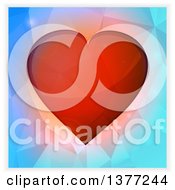 Poster, Art Print Of 3d Red Valentine Love Heart Over Geometric Blue With A Shaded Border