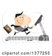 Poster, Art Print Of Cartoon White Business Man Running On A Treadmill