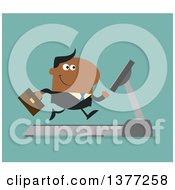 Poster, Art Print Of Flat Design Black Business Man Running On A Treadmill Over Turquoise