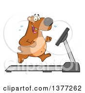Poster, Art Print Of Cartoon Happy Brown Bear Running Upright On A Treadmill