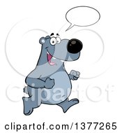 Clipart Of A Cartoon Happy Bear Talking And Running Upright Royalty Free Vector Illustration
