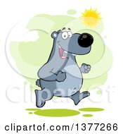 Clipart Of A Cartoon Happy Bear Running Upright On A Sunny Day Royalty Free Vector Illustration