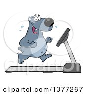 Poster, Art Print Of Cartoon Happy Bear Running Upright On A Treadmill