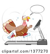 Poster, Art Print Of Thanksgiving Turkey Bird Talking And Running In Sneakers On A Treadmill