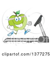 Poster, Art Print Of Healthy Fit Green Apple Running On A Treadmill