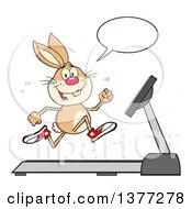 Clipart Of A Happy Brown Rabbit Talking And Running On A Treadmill Royalty Free Vector Illustration by Hit Toon