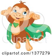 Cute Super Hero Monkey Flying In A Green Cape