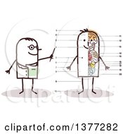 Clipart Of A Male Stick Doctor Discussing The Anatomy Of A Mans Body Royalty Free Vector Illustration