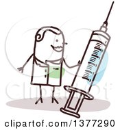 Clipart Of A Female Stick Doctor With A Giant Syringe Royalty Free Vector Illustration