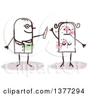 Poster, Art Print Of Stick Male Plastic Surgeon Doctor Drawing On A Female Patient