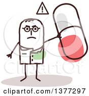 Clipart Of A Mad Stick Male Doctor Or Pharmacist Holding Up A Pill Royalty Free Vector Illustration by NL shop