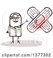 Clipart Of A Stick Female Doctor With Crossed Bandages Royalty Free Vector Illustration