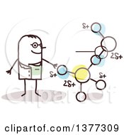 Clipart Of A Stick Male Scientist Discussing Molecules Royalty Free Vector Illustration